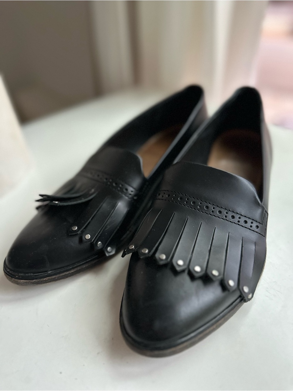 Frye Black Leather Kiltie Loafers Women’s 8.5